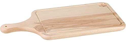 Planche à découper style rustique en frêne brut massif avec manche, gorge et réserve à sauce (L (50x25x2cm))