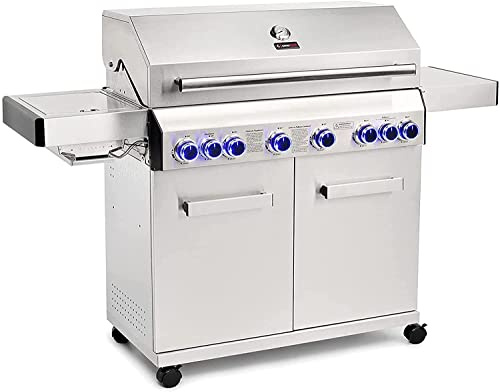 CosmoGrill Platinum Stainless Steel 8 Burner 6+2 Gas Barbecue Grill for Outdoor Use, Premium Garden Gas BBQ with Spacious Cooking Surface