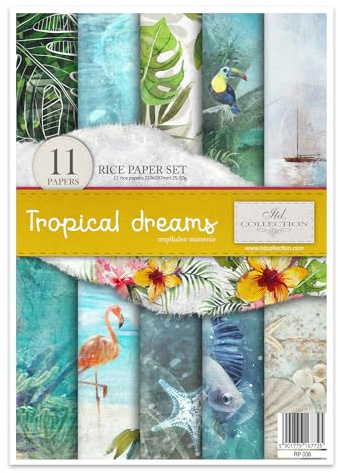 ITD Collection - Reispapier Kreativset A4 Decoupage Rice Paper Sheet 29,7 x 21 cm Serviettentechnik Mehrfarben (Tropical Dreams, RP006)