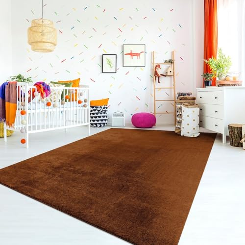 TT Home Teppich Kinderzimmer Waschbar rutschfest Kinderteppich Junge Mädchen Weich Pastell, Farbe: Kupfer, Größe:140x200 cm