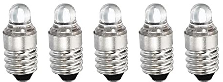 sourcing map E10 Screw Base LED Flashlight Bulbs DC 3V White Light Mini Lamps with Storage Box, 1 Set/5 Pack