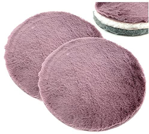 heimtexland 2er Pack Sitzkissen Fellimitat Hase flauschig weich wärmend Stuhlauflage Kunstfell Vegan Fell Sitzauflage Bank Kissen Chalet Deko Holzbank Stuhlkissen Typ838 Woodrose