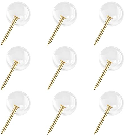 VAPKER Puntine Dorate, 150 Puntine da 9,5 mm, con Testa Rotonda in Acciaio Dorato e Plastica Trasparente, per Mappe, Immagini, Poster e Documenti