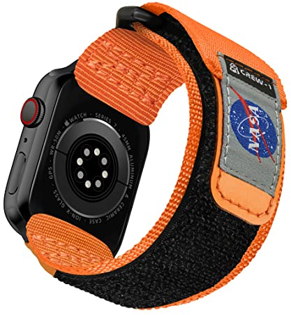 Made for Apple Watch XL Band, NASA Licensed Rugged Nylon Leather Sports Strap With Woven Loop Design For iWatch Ultra 49mm/45mm/44mm, Tough Tactical Replacement Band Series 9/8/7/6/5/4/3/2/1/SE