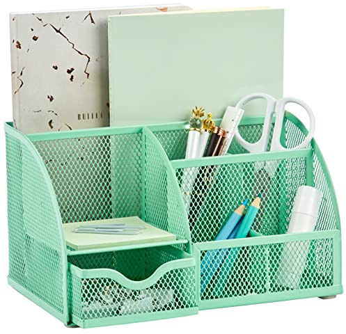 Annova Organiseur de bureau en maille avec 7 compartiments + tiroir/porte-bonbons/stylos/organiseur multifonction (Vert23)