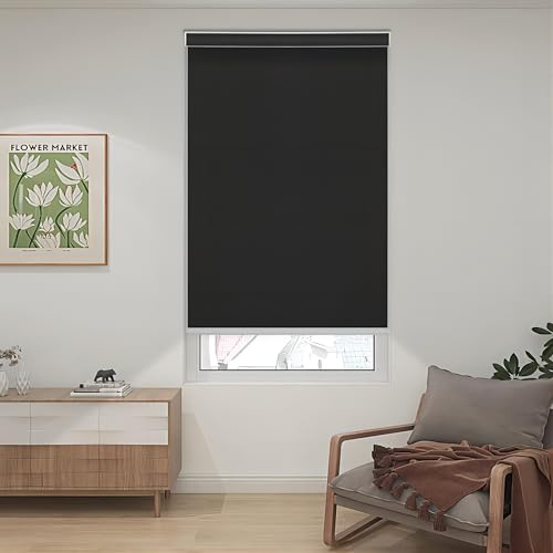 Pumkust Custom Size Blackout Roller Shades, Cordless Room Darkening Window Blinds with Thermal Insulation & UV Protection for Home Office Bedroom Kitchen, Easy Installation, Veins Black