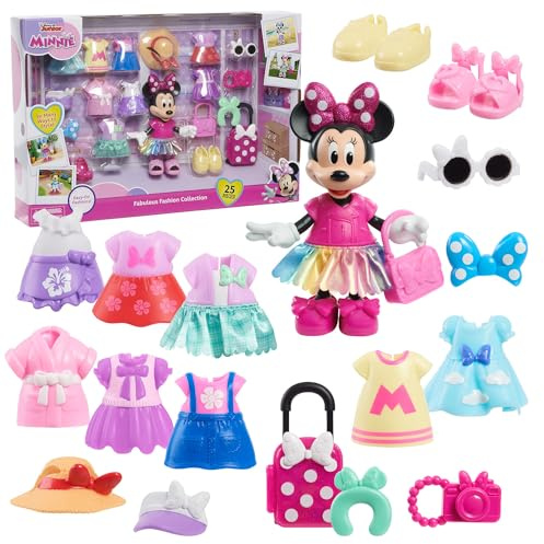 Just Play Minnie Mouse Fabulous Fashion Collection de Disney Junior, muñeca articulada y Juego de Accesorios, 22 Piezas; Juguetes para niños a Partir de 3 años