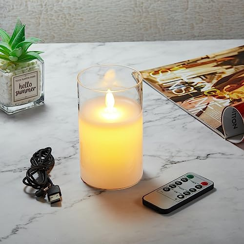 Koelaa uppladdningsbara LED-ljus, flamlösa batteridrivna ljus med fjärrkontroll och timer, realistiska flimrande lågor, bröllop/jul/heminredning, glasvotiv – 7,5 x 10 cm