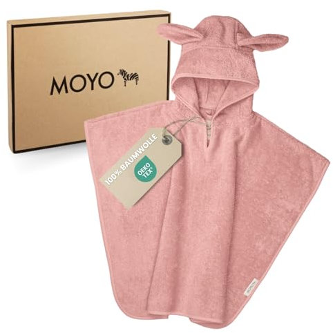 MOYO Baby Badeponcho Mit Hasenohren in Rosé I Kinder Badetuch Für 0-3 Jahre I Weicher Poncho Aus 100% Frottee-Baumwolle I Waschbares Kapuzenhandtuch I 68x56cm
