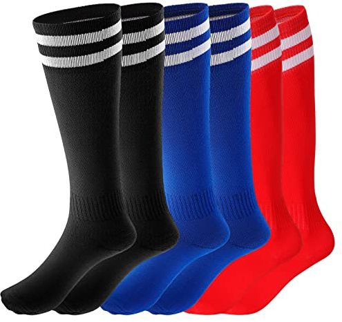 Fanshiontide 3 Pairs Kids Football Socks in 3 Colors - Long Breathable Soccer Socks for Daily Running Training for Boys Aged 5-12