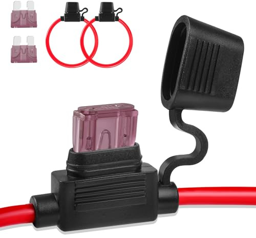 Inline Fuse Holder 12V 2 Pack, Extended Version 10 AWG Waterproof Fuse Holder 13.8 Inch, in Line Fuses Holders 12V with 2 Pcs Standard Car Fuses 40A Blade Holders for Automotive, Marine by XIOGZAXI