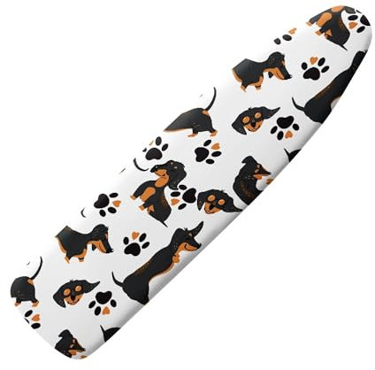 Jeiento Black Dachshund Dog Ironing Board Cover Standard Size Ironing Board Covers Hook and Loop Fasteners 15x54 Protective Scorch Mesh Cloth,Non-Slip