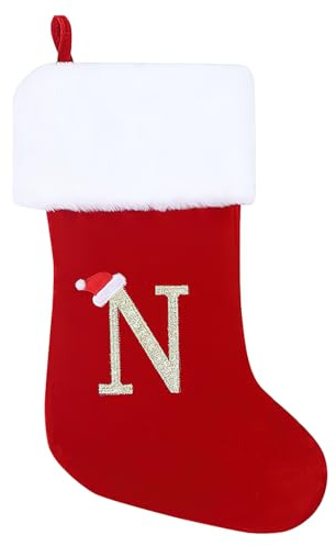GOXAEEE Weihnachtsstrumpf Personalisiert Nikolausstrumpf 45 cm Großer Christmas Stockings Weihnachtsbaum Kamin hängende Ornamente Geschenkhalter Weihnachtsdekorationen für Weihnachtsbaum und Heim (N)