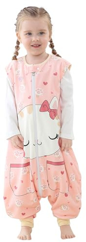HAHASHOW Baby Schlafsack mit Füßen Schlafsack mit Beinen 3-5 Jahre Kat | Maschinenwaschbar, 2 Wege Reißverschluss, ärmellos, 1.5 Tog Extraweicher Polyesterstoff, Geeignet für alle Jahreszeiten