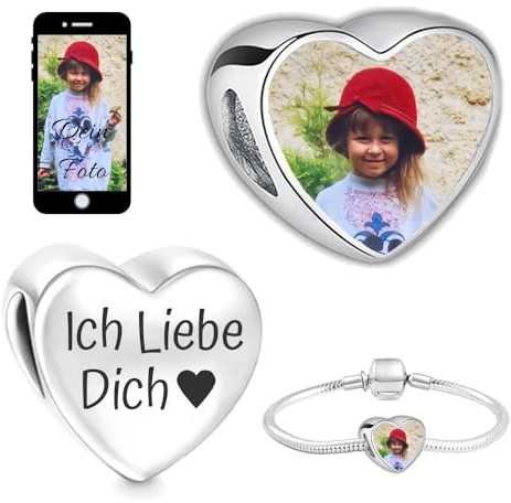 2Burned Personalisiert Schmuck mit bild, Foto CHARM kompatibel mit europäischem Armband und Kette, geschenk