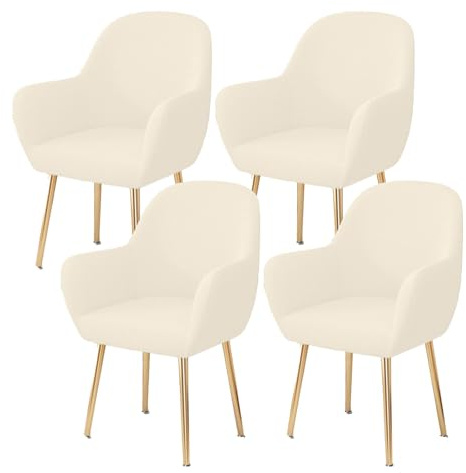 ZRCYXDW Comedor Sillas Cubiertas con Brazos Respaldo Elasticas, Extraíble Fundas para Sillas De Comedor con Brazos Respaldo Spandex Oficina Chair Cover De Escritorio Lavable-Beige-4 Pieza