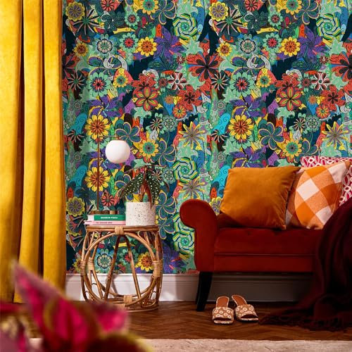 Selbstklebende Tapete Grün Gelb Lila Strukturtapete Wandtattoo Schlafzimmer Tapete Selbstklebend Vliestapete Wallpaper for Living Room Tapeten Leicht zu Entfernen Wandschutzfolie 38.6x250.6cm