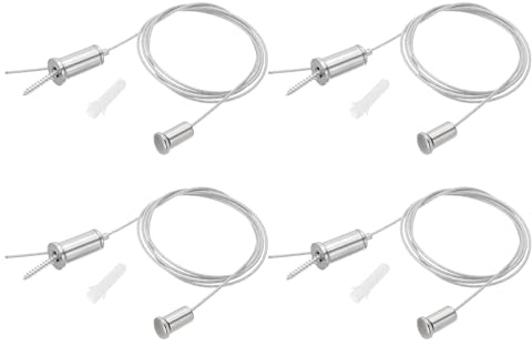 PATIKIL Ceiling Hanging Wire Cable Kit, 1m/3.3ft 4 Set Adjustable Light Suspend Cable Kit Panel Hanging Rope Clamp Round Nail for Pendant Light Fitting Aquarium Lights, Style 1