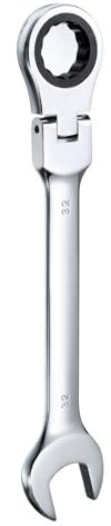 HARFINGTON Llave de trinquete de cabeza flexible de 32 mm, cabeza giratoria de 180°, llaves combinadas de trinquete métricas, 72 dientes, acero al cromo vanadio, trinquete de extremo abierto para