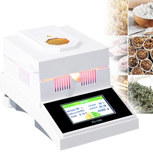 HENGCMM Halogen Feuchtigkeitsanalysator, 0,01% Lesbarkeit, Touchscreen, 2 Trocknungsmodi, hocheffiziente Halogenlampenheizung, USB-Schnittstelle, 50/100g Kapazität,100g/1mg