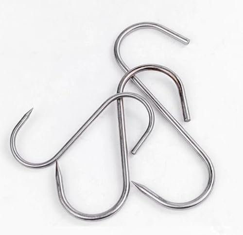 FUNSUEI 6 ganci per macellaio in acciaio inox, 25 cm x 10 mm, ganci per macellaio in acciaio inox, grandi, a forma di S