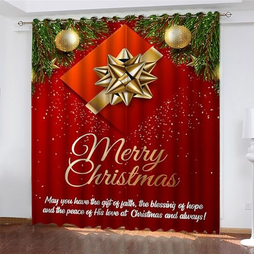 YZQGLHP Gardinen Brief Vorhänge Weihnachten Verdunklungsvorhänge Schiebe Schallschutz Vorhang mit Ösen für Schlafzimmer Wohnzimmer H245 x B140 cm 2 teiliges Set