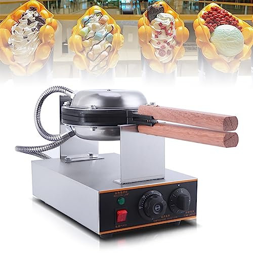 Máquina para hacer waffles comercial, máquina eléctrica para hacer waffles con burbujas, máquina para hacer waffles con forma de huevo con temporizador, rotación de 360°, termostato ajustable de 50