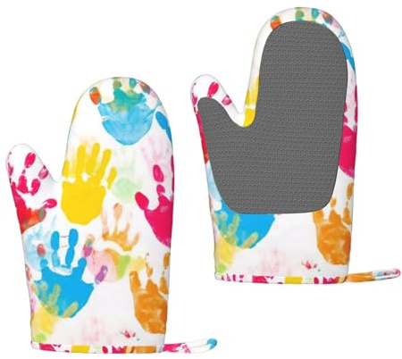 Silikon-Ofenhandschuhe für Kinder, Handabdruck, wasserdicht, rutschfest, Mikrowellen-Handschuhe, Grillhandschuhe für Koch, Küche, Kochen, Backen