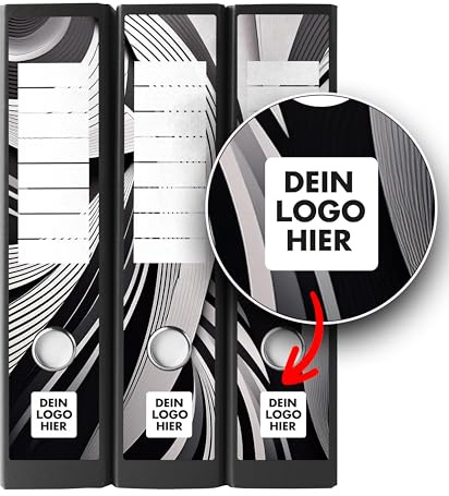 Ordnerrücken Etiketten selbst gestalten – 9 Aufkleber mit Logo – selbstklebend für Ordner A4 breit – Klebeetiketten als Rückenschilder für Ordner – Untergrund scheint nicht durch - SCHWARZ-WEISS