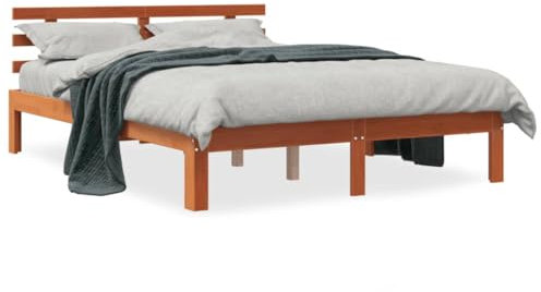 HEFZGDB Massivholzbett ohne Matratze Wachsbraun 120x190 cm Kiefernholz Guest Bed Gästebett Bettgestell Einzelbetten für Schlafzimmer Herberge Gästezimmer Wohnbereich