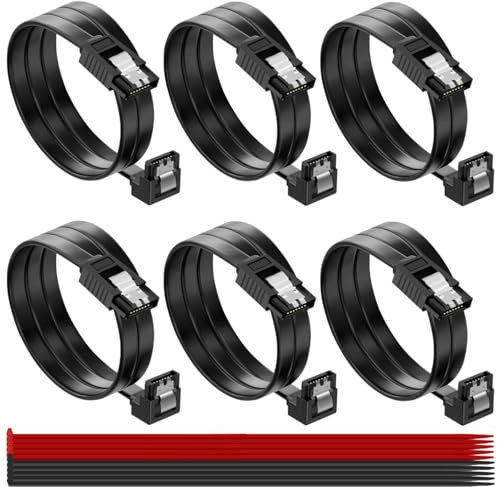 MKBKLLJY 6 piezas cables SATA III de 6 Gbps, ángulo recto de 90 grados con pestillo de bloqueo, cable de transmisión de datos SATA 3.0 de 7 pines, 18 pulgadas, ángulo recto de 90 grados a recto