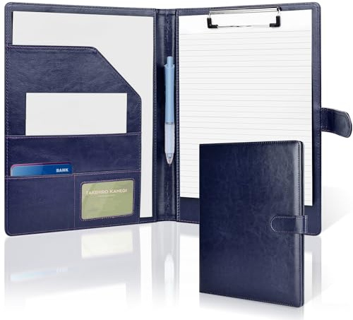 Clipboard Folder A4, Professional PU Leather Portfolio Folder, Legal Pad Holder for A4 Letter Size Notepad, Resume, Writing Pad, Ideal Organizer for Business Office Conference, Darkblue