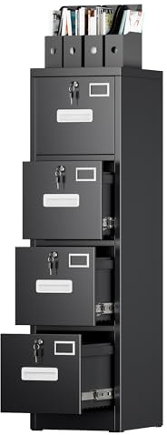 SUXXAN 4 Drawer File Cabinet with Lock and Name Card Slots, Heavy Duty Metal Vertical Filing Cabinet for Home Office for Letter/Legal/A4 Size, 17.72 D x 14.96 W x 55.2 H, Black