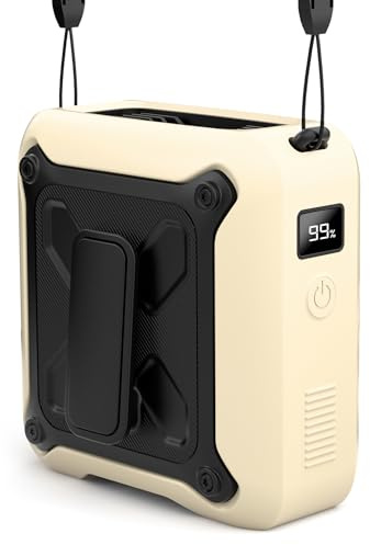 KIDEE Portable Waist Fan Clip on Belt Under Shirt w/LED Display & Flashlight, 8000mAh Battery Powered, Rechargeable 5-Speed 14600RPM Personal Cooling Fan for Construction, Warehouse, Beige