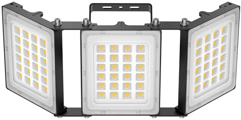 SOLLA-2025 Lite 300W LED Außenflutlicht, 30000LM, 6000K Tageslichtweiß IP66 Wasserdicht, 3 Köpfe Verstellbares Außen-Sicherheitsbeleuchtung für Parkplätze, Höfe, Baustelle-Schwarz