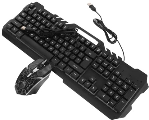 FUNNETOYU Teclado Mecánico Retroiluminado con Ratón USB, Set para Gaming, Cómodo y Preciso, Diseño Ergonómico, Negro