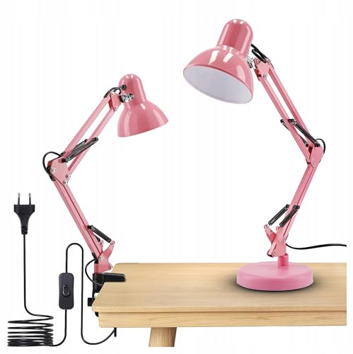 SMART LED Retro Arbeitsplatzlampe Leselampe Schreibtischlampe Tischlampe Arbeitsplatzleuchte Schreibtischleuchte Nachttischleuchte mit Gelenk-Arm aus Metall, E27, Rosa (Rosa)