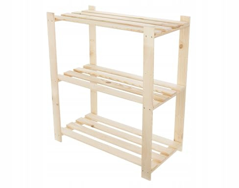 STOLMAK Holzregal Standregal 90x80x38 cm(HxBxT) Holzfarben Lagerregal mit 3 Ablagen Stehend Garage Regal Keller Natur Wohnzimmer Kiefernholz Badregal Pflanzenständer Bücherregal