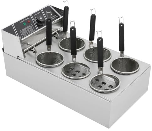Cuisinière électrique à pâtes 2000W Marmite commerciale avec 6 paniers 60-200 °C Température réglable en acier inoxydable, pour restaurants, stands de restauration, cantines, etc