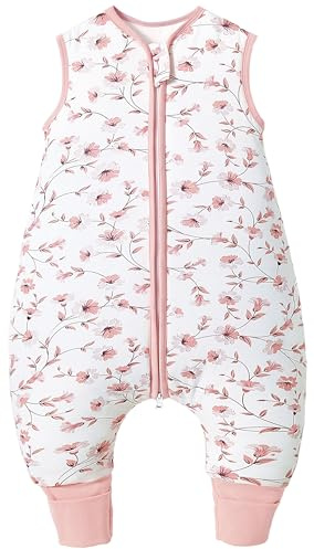 Teechodina Baby Schlafsack mit Füßen 2.5 Tog Kinder Winter Schlafsack mit Beinen für Jungen Mädchen Baumwolle, 2.5 Tog/Kirschblüte, 80cm/Baby Höhe 85-95cm