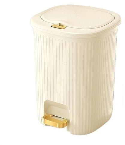 Poubelle d'intérieur tendance, 8/10/15/20 litres, avec couvercle, poubelle étroite en plastique avec bande de pression et pédale dorée for salon, chambre, bureau, cuisine. Plus de rangement.(White,20L
