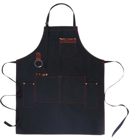 LSNNMU Delantal De Trabajo Delantal de Chef for Hombre (2 Unidades), de Lona y Cuero, Ideal for barbacoas, Regalo de Cocina.(Black)