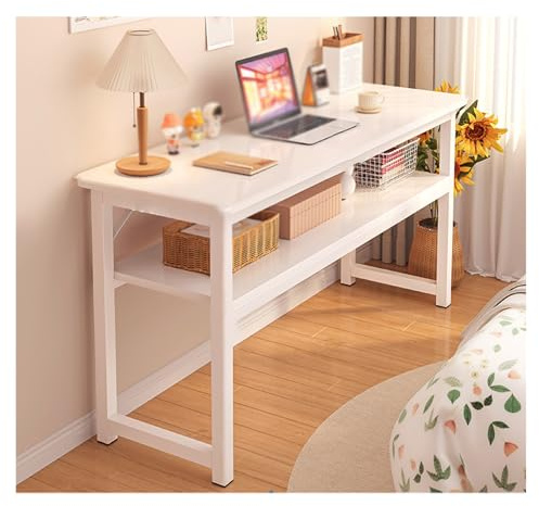 Escritorios Modernos y Sencillos, Mesa para portátil, Escritorio, Escritorio Extensible, Doble Espacio de Almacenamiento, Vigas reforzadas, Estructura de Acero sólido, Gran Capacidad de Carga (Blanco