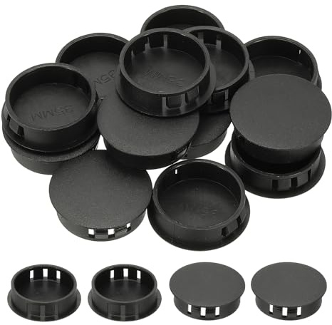 PATIKIL Plastic Screws Hole Plugs, 55 Pcs 1 2/5(35mm) Round Plastic Hole Caps Snap Desk Grommet Buckle Knockout Locking Covers Furniture Insert End Cap for Kitchen Cabinet, Black