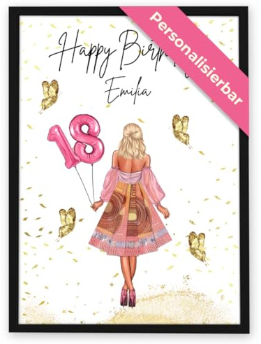 Personalisierte Geschenke zum 18 Geburtstag Mädchen | Wunscherfüller | Geldgeschenk | Geburtstagsgeschenk für Frauen | Geburtstagsgeschenk für Mädchen | Geldgeschenke Geburtstag Poster