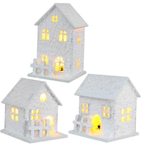 HIAKDOFT 3pezzi Casette Luminose Di Natale in Legno Decorazioni Natalizie Per Casa Baita Luminosa Di Natale Ornamento Natalizio Fatto a Mano Decorazioni Per Festa Di