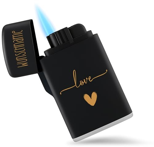 Feuerzeug Sturmfeuerzeug - Schriftzug Love Geschenke Pärchen mit Name personalisiert I Paar Geschenk Liebe I Liebesgeschenk Freundin Geschenk Valentinstag I Valentinstagsgeschenk - 6,5 x 4 cm
