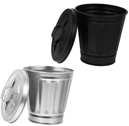 Gatuida Mini Poubelles en Fer Design Simple et Portable Lot de 2 avec Couvercle Maison, Bureau Cuisine