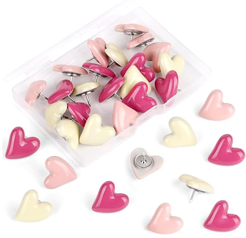30 Stück Herzförmige Reißzwecken Heftzwecken Herzförmige Pinnnadeln für Korktafeln,Pins für Pinnwand,Dekorative Stecknadeln,Reißzweckenbrett,Pinnwand für Büro,Schule,Zuhause