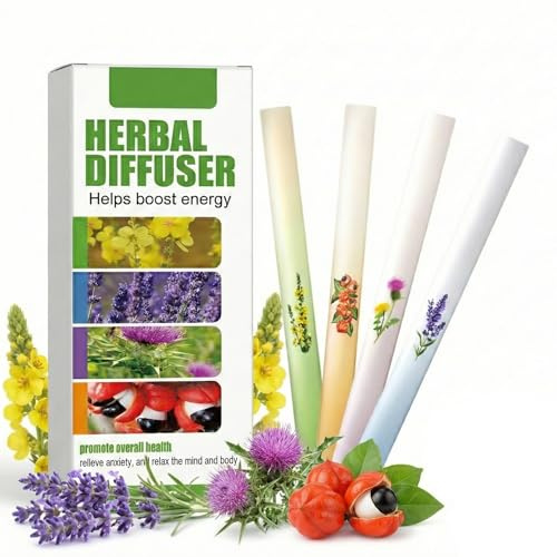 4Pcs Herbal Diffuser Pen, Aromatherapy Inhaler Stick for Stress Relief & Natural Energy Boost, Portable Breath Freshener with Menthol & Lavender, Healthy Oral Fixation Aid for Relaxation & Focus